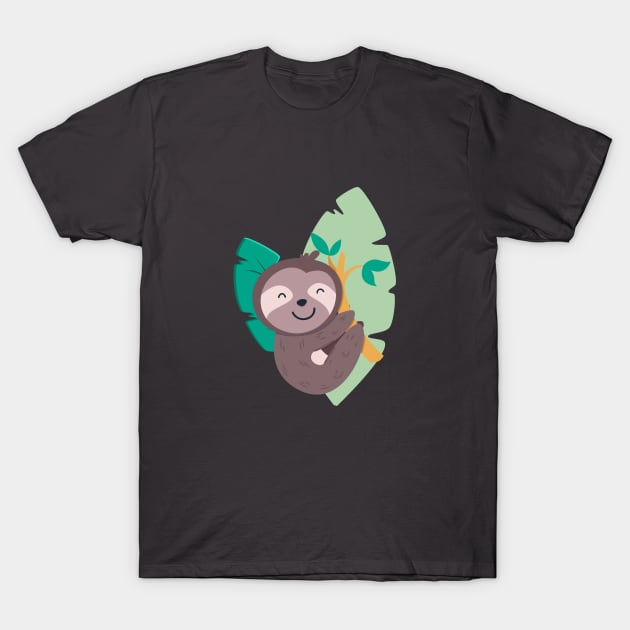 Cute sloth leafy branch, funny sloth branch with leaves T-Shirt by crocozen